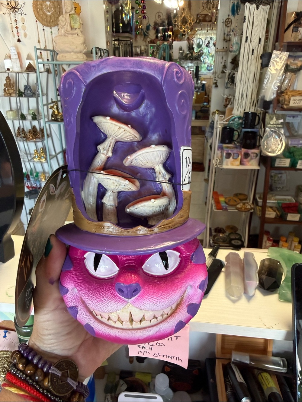 Whimsical Purple & Pink Cheshire Cat Decorative Figurine